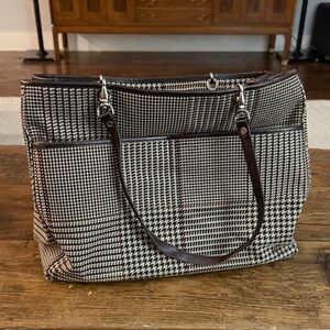 Lauren Ralph Lauren Brown Vintage Houndstooth Canvas Tote Bag Size 14x10.5x5"
